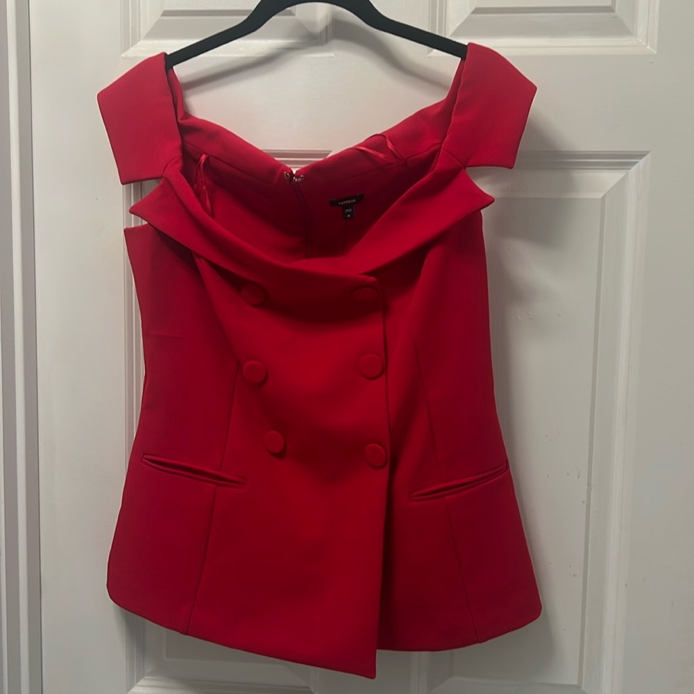Express Red off the shoulder tuxedo top, new with tags never worn